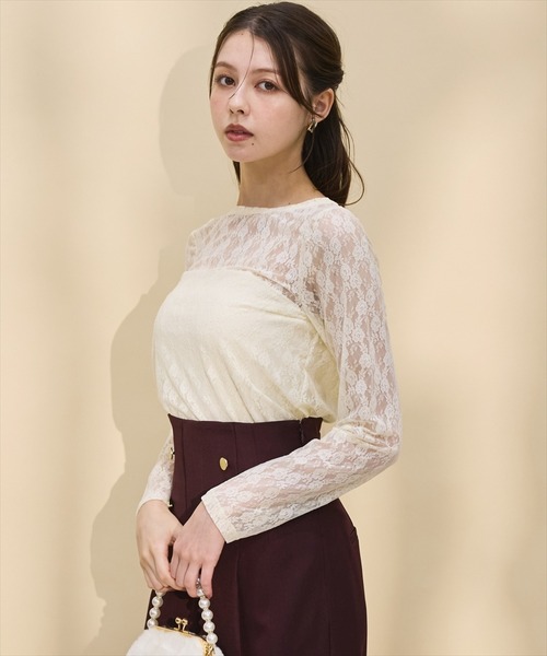 SWINGLE（スウィングル）の「ストレッチレースプルオーバー（Tシャツ/カットソー・レディース・ブラック/アイボリー・FREE）」の10枚目の写真