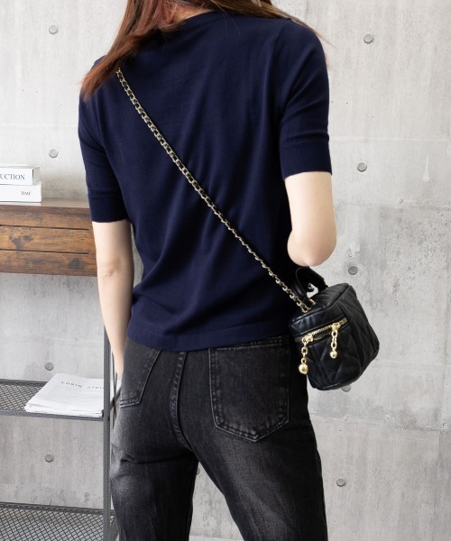 Miniministore（ミニミニストア）の「ニットトップス 半袖Vネックサマーニット（ニット/セーター・レディース・ネイビー/モカ・FREE）」の11枚目の写真