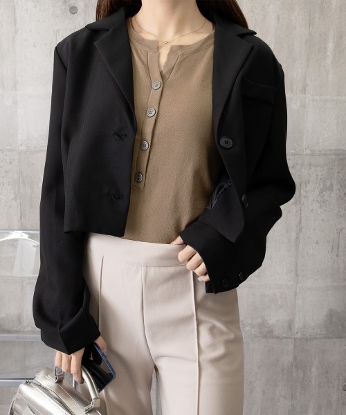 Miniministore（ミニミニストア）の「ニットトップス 半袖Vネックサマーニット（ニット/セーター・レディース・ネイビー/モカ・FREE）」の10枚目の写真