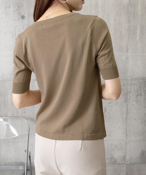 Miniministore（ミニミニストア）の「ニットトップス 半袖Vネックサマーニット（ニット/セーター・レディース・ネイビー/モカ・FREE）」の18枚目の写真