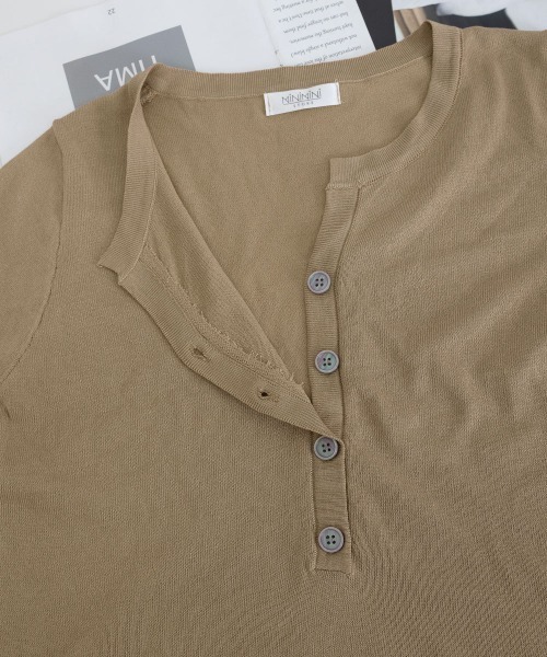 Miniministore（ミニミニストア）の「ニットトップス 半袖Vネックサマーニット（ニット/セーター・レディース・ネイビー/モカ・FREE）」の15枚目の写真