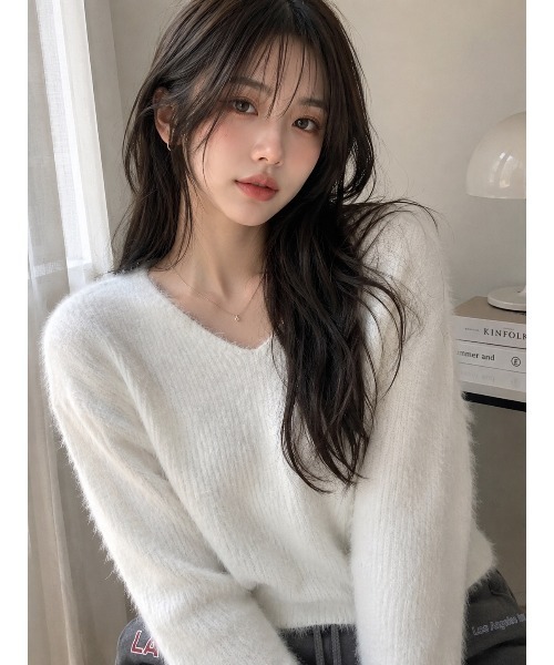 semuse(セミューズ)の「メルティタッチシャギーVネックショートトップス(ニット/セーター・レディース・ブラック/ホワイト/ピンク/グレー・M/L)」の16枚目の写真