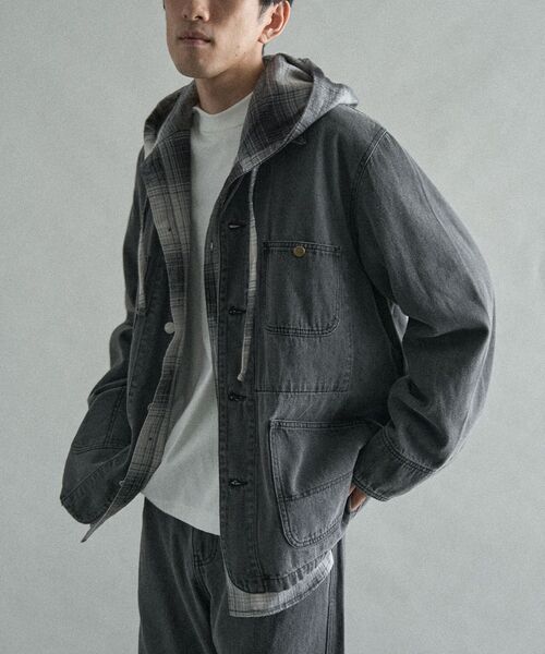 CRAFT STANDARD BOUTIQUE（クラフトスタンダードブティック）の「デニムカバーオール（デニムジャケット・メンズ・インディゴブルー/ライトインディゴブルー/グレー・L/S/M）」の2枚目の写真
