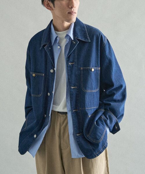 CRAFT STANDARD BOUTIQUE（クラフトスタンダードブティック）の「デニムカバーオール（デニムジャケット・メンズ・インディゴブルー/ライトインディゴブルー/グレー・L/S/M）」の3枚目の写真