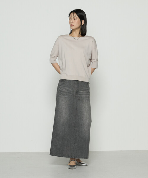 Gabardine K.T(ギャバジンケーティー)の「リヨセル天竺 ゆったりニットソー(Tシャツ/カットソー・レディース・グレー/ライトベージュ/ブラック・9号)」の8枚目の写真