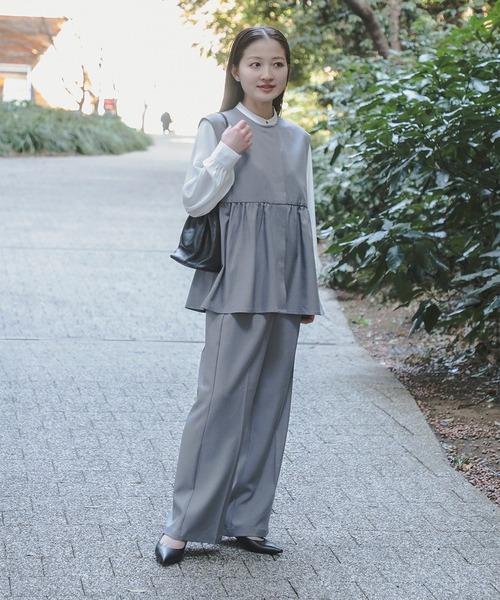 セレモニー・ハレの日】ペプラム ベスト × パンツ セットアップ