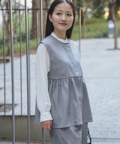 セレモニー・ハレの日】ペプラム ベスト × パンツ セットアップ