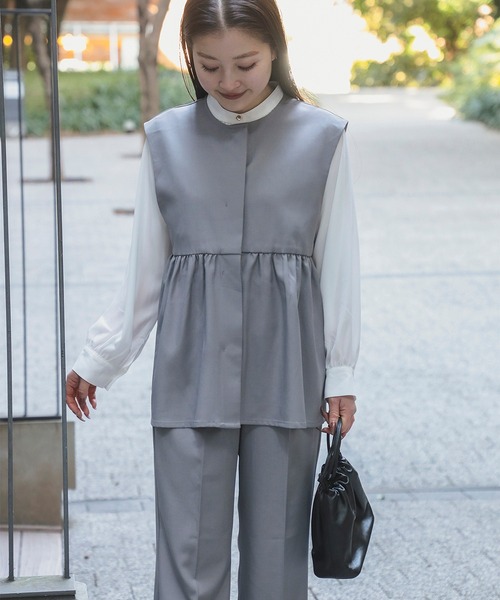 セレモニー・ハレの日】ペプラム ベスト × パンツ セットアップ