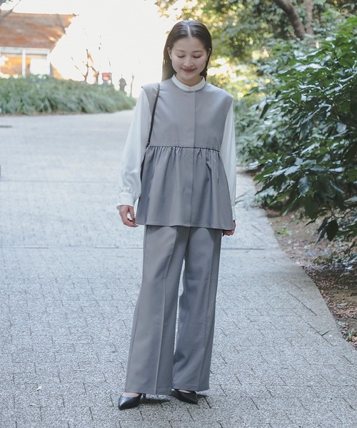 セレモニー・ハレの日】ペプラム ベスト × パンツ セットアップ