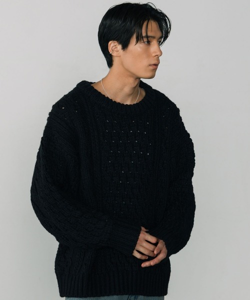 LURAKU(ルラク)の「【LURAKU】Wool Heavy Cable Knit / ウールヘビーケーブルニット(ニット/セーター・メンズ・オフホワイト/ブラック/ブラウン・L/M)」の1枚目の写真