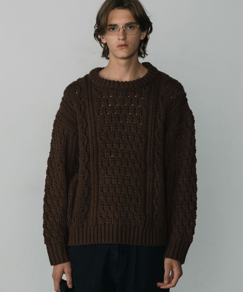 LURAKU(ルラク)の「【LURAKU】Wool Heavy Cable Knit / ウールヘビーケーブルニット(ニット/セーター・メンズ・オフホワイト/ブラック/ブラウン・L/M)」の6枚目の写真