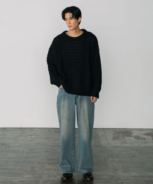 LURAKU(ルラク)の「【LURAKU】Wool Heavy Cable Knit / ウールヘビーケーブルニット(ニット/セーター・メンズ・オフホワイト/ブラック/ブラウン・L/M)」の10枚目の写真