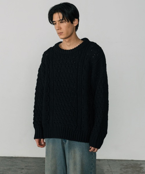 LURAKU(ルラク)の「【LURAKU】Wool Heavy Cable Knit / ウールヘビーケーブルニット(ニット/セーター・メンズ・オフホワイト/ブラック/ブラウン・L/M)」の13枚目の写真