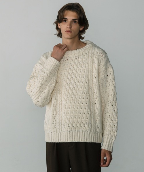セール】【LURAKU】Wool Heavy Cable Knit / ウールヘビーケーブル