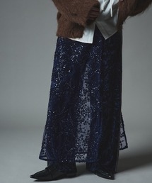 フラワー スパンコール ラップ スカート / Flower Sequined Wrap Skirt