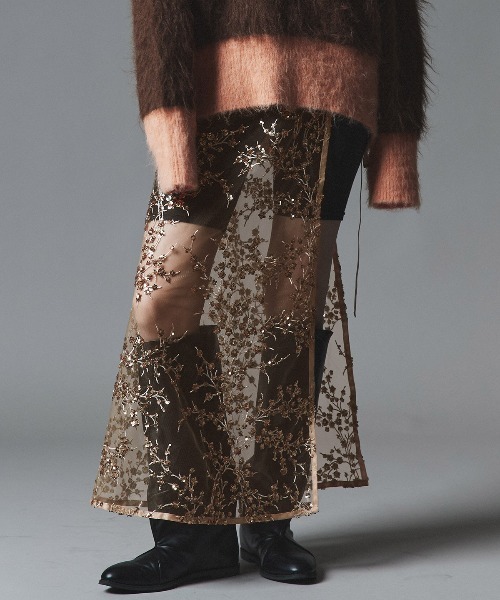 フラワー スパンコール ラップ スカート / Flower Sequined Wrap Skirt