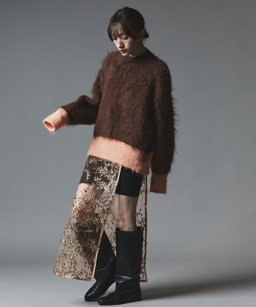 セール】フラワー スパンコール ラップ スカート / Flower Sequined