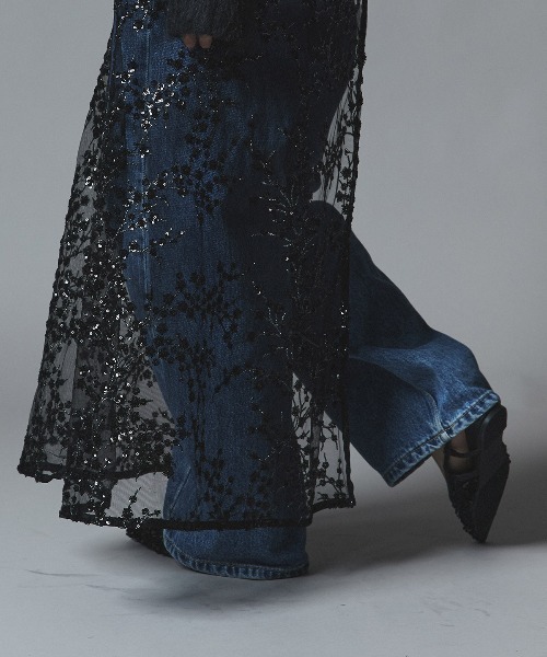 セール】フラワー スパンコール ラップ スカート / Flower Sequined