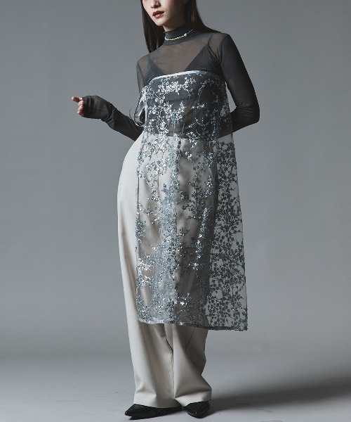 セール】フラワー スパンコール ラップ スカート / Flower Sequined