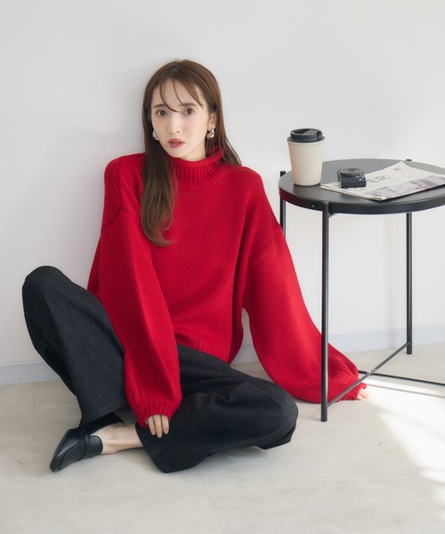 RU.TI.LE(ルチル)の「【RU.TI.LE】ロールネックニット(ニット/セーター・レディース・レッド/チャコールグレー・MEDIUM)」の17枚目の写真