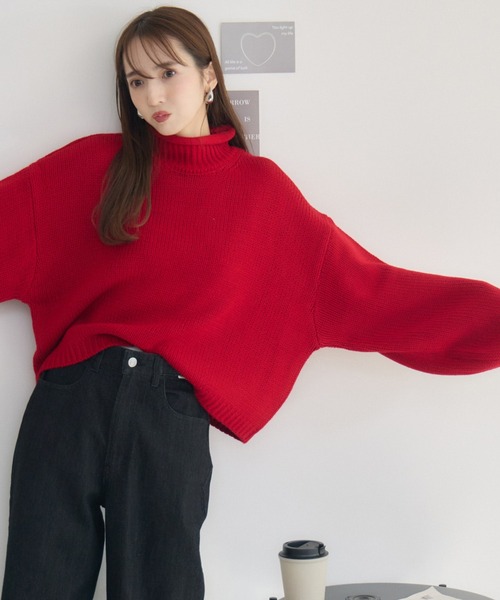 RU.TI.LE(ルチル)の「【RU.TI.LE】ロールネックニット(ニット/セーター・レディース・レッド/チャコールグレー・MEDIUM)」の15枚目の写真