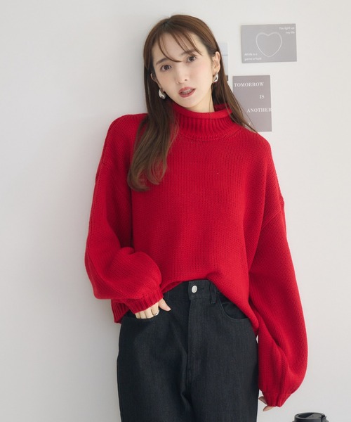 RU.TI.LE(ルチル)の「【RU.TI.LE】ロールネックニット(ニット/セーター・レディース・レッド/チャコールグレー・MEDIUM)」の16枚目の写真