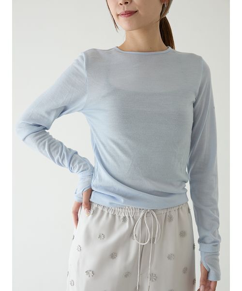 emmi(エミ)の「Mt.Breath WoolRクルーネックトップス(Tシャツ/カットソー・レディース・オフホワイト/ブラック/ライトブルー・F)」の3枚目の写真