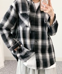 チェック柄 フード付きオーバーサイズシャツ