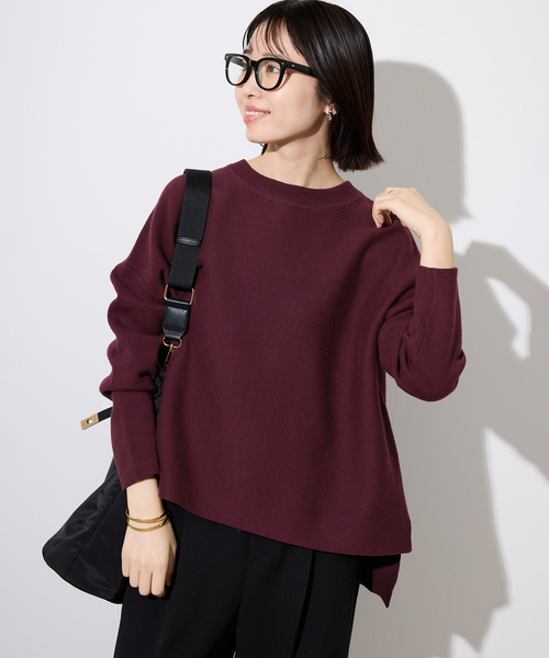 SLOBE IENA(スローブイエナ)の「《セットアップ対応可/WEB限定/追加》コットンダブルフェイスプルオーバー(ニット/セーター・レディース・ボルドー/ブラック/アイボリー/グレー・FREE)」の4枚目の写真