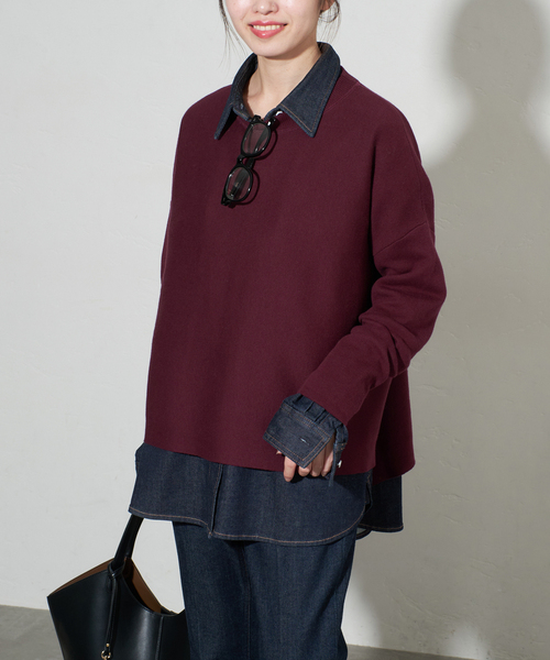 SLOBE IENA(スローブイエナ)の「《セットアップ対応可/WEB限定/追加》コットンダブルフェイスプルオーバー(ニット/セーター・レディース・ボルドー/ブラック/アイボリー/グレー・FREE)」の22枚目の写真