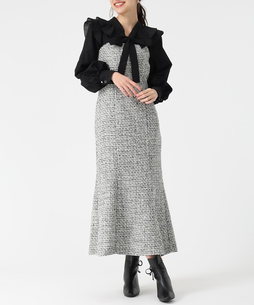 31 Sons de mode(トランテアン ソン ドゥ モード)の「2025秋冬新作 ボウタイツイードドッキングワンピース(ワンピース・レディース・ベージュ/ブラック×ホワイト/グレー・S/M)」の18枚目の写真