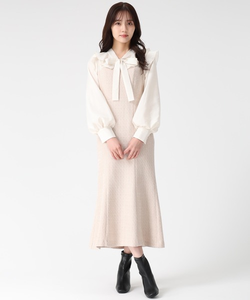 31 Sons de mode(トランテアン ソン ドゥ モード)の「2025秋冬新作 ボウタイツイードドッキングワンピース(ワンピース・レディース・ベージュ/ブラック×ホワイト/グレー・S/M)」の11枚目の写真