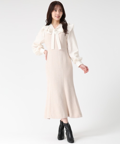 31 Sons de mode(トランテアン ソン ドゥ モード)の「2025秋冬新作 ボウタイツイードドッキングワンピース(ワンピース・レディース・ベージュ/ブラック×ホワイト/グレー・S/M)」の13枚目の写真