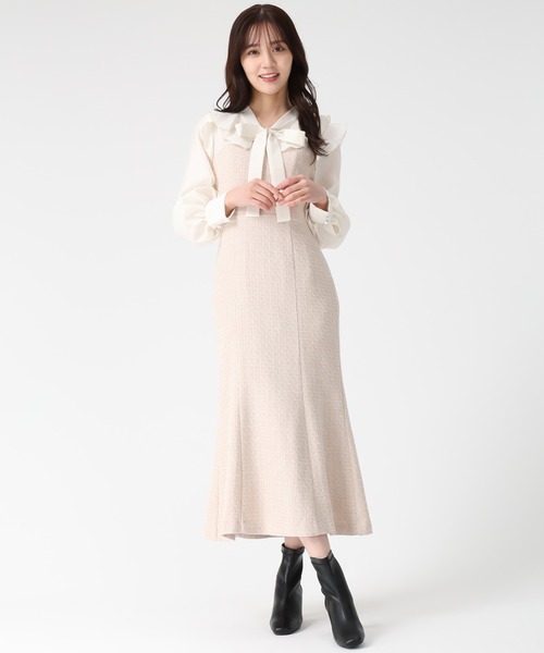 31 Sons de mode(トランテアン ソン ドゥ モード)の「2025秋冬新作 ボウタイツイードドッキングワンピース(ワンピース・レディース・ベージュ/ブラック×ホワイト/グレー・S/M)」の14枚目の写真