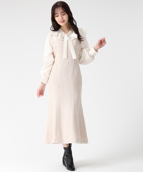 31 Sons de mode(トランテアン ソン ドゥ モード)の「2025秋冬新作 ボウタイツイードドッキングワンピース(ワンピース・レディース・ベージュ/ブラック×ホワイト/グレー・S/M)」の15枚目の写真