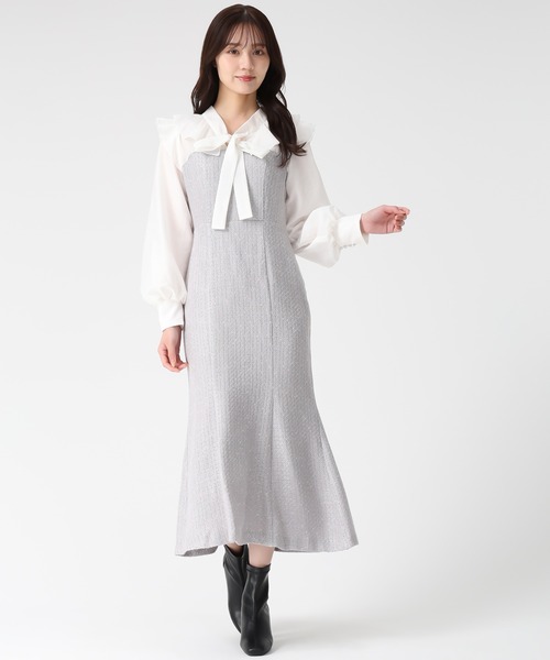 31 Sons de mode(トランテアン ソン ドゥ モード)の「2025秋冬新作 ボウタイツイードドッキングワンピース(ワンピース・レディース・ベージュ/ブラック×ホワイト/グレー・S/M)」の16枚目の写真