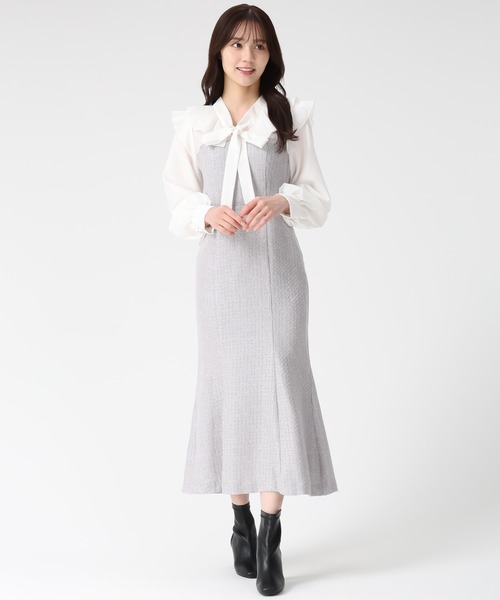 31 Sons de mode(トランテアン ソン ドゥ モード)の「2025秋冬新作 ボウタイツイードドッキングワンピース(ワンピース・レディース・ベージュ/ブラック×ホワイト/グレー・S/M)」の17枚目の写真