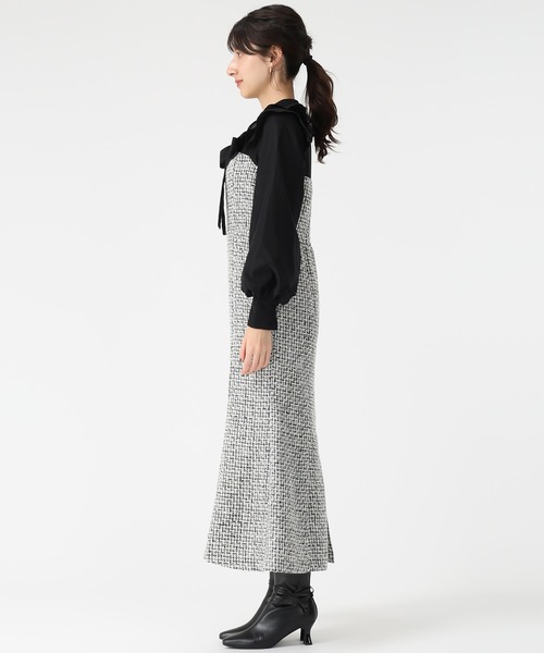 31 Sons de mode(トランテアン ソン ドゥ モード)の「2025秋冬新作 ボウタイツイードドッキングワンピース(ワンピース・レディース・ベージュ/ブラック×ホワイト/グレー・S/M)」の19枚目の写真