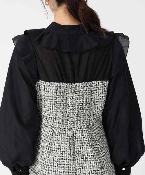 31 Sons de mode(トランテアン ソン ドゥ モード)の「2025秋冬新作 ボウタイツイードドッキングワンピース(ワンピース・レディース・ベージュ/ブラック×ホワイト/グレー・S/M)」の22枚目の写真