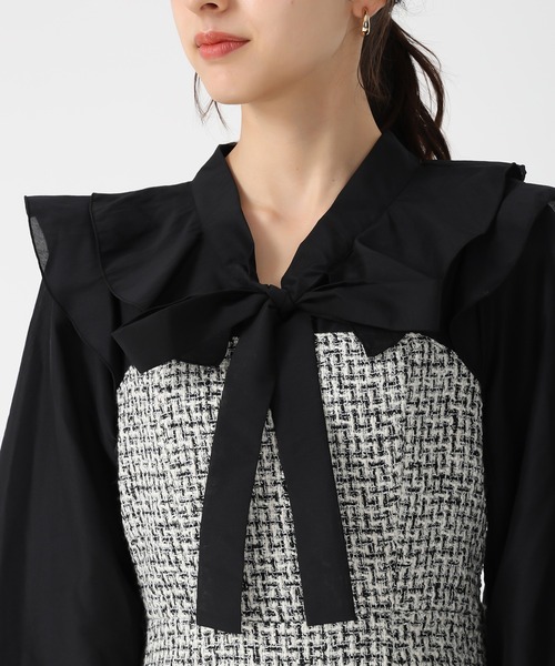 31 Sons de mode(トランテアン ソン ドゥ モード)の「2025秋冬新作 ボウタイツイードドッキングワンピース(ワンピース・レディース・ベージュ/ブラック×ホワイト/グレー・S/M)」の21枚目の写真