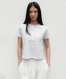 Square Logo Denim Top - White Melange
