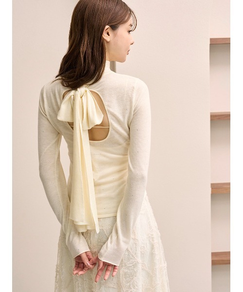 SNIDEL（スナイデル）の「バックオープンニットプルオーバー（ニット/セーター・レディース・ライトブルー/オフホワイト/グレー・F）」の11枚目の写真