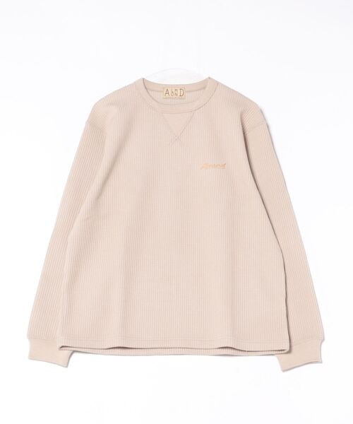 ALMOND(アーモンド)の「WAFFLE CREW L/S T-SHIRTS/ALMOND アーモンド ワッフル クルーネック 長袖Tシャツ サーマル 厚手 ロンT(Tシャツ/カットソー・メンズ・ベージュ/ネイビー・LARGE/MEDIUM)」の1枚目の写真