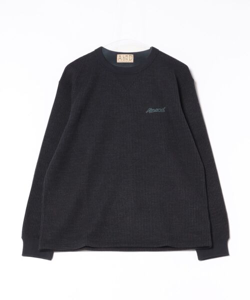 ALMOND(アーモンド)の「WAFFLE CREW L/S T-SHIRTS/ALMOND アーモンド ワッフル クルーネック 長袖Tシャツ サーマル 厚手 ロンT(Tシャツ/カットソー・メンズ・ベージュ/ネイビー・LARGE/MEDIUM)」の2枚目の写真