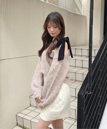 one way | ベロアリボンワンショルニット(ニット/セーター)