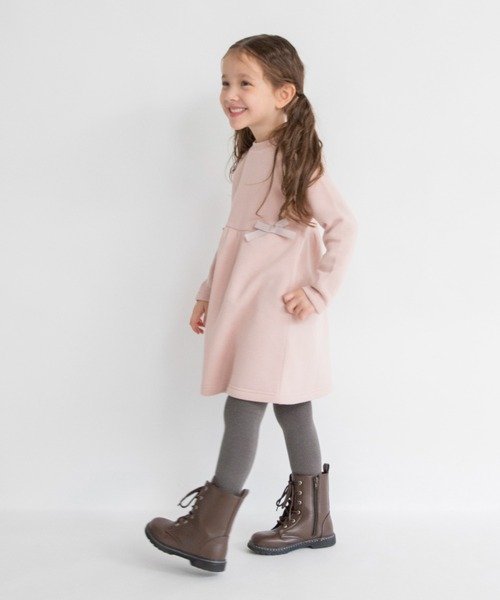 BRANSHES（ブランシェス）の「【あったか】ウエストリボン裏起毛ワンピース（ワンピース・キッズ・ピンク/ブラック・80/110/130/100/120/90/140/150）」の7枚目の写真