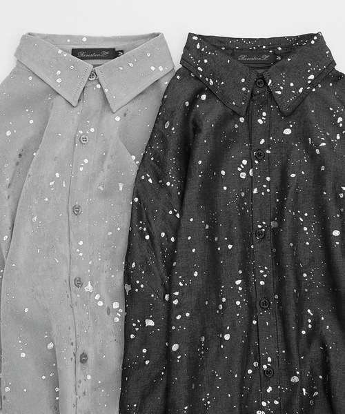Crownor（クラウノアー）の「ペイント柄 ビッグカラーシャツ（シャツ/ブラウス・メンズ・ブラック/グレー・MEDIUM/LARGE）」の15枚目の写真