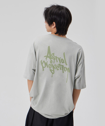 [ファングラフィティレタリングロゴ]コットンルーズフィット半袖Tシャツ_ダスティミント