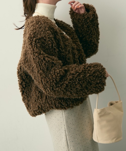 Lunea(ルネア)の「Vネックボアブルゾン(ブルゾン・レディース・ブラウン/ベージュ・FREE)」の2枚目の写真