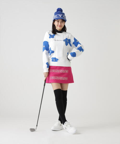 PEARLY GATES】アラン柄×インターシャ クルーネックニットプルオーバー